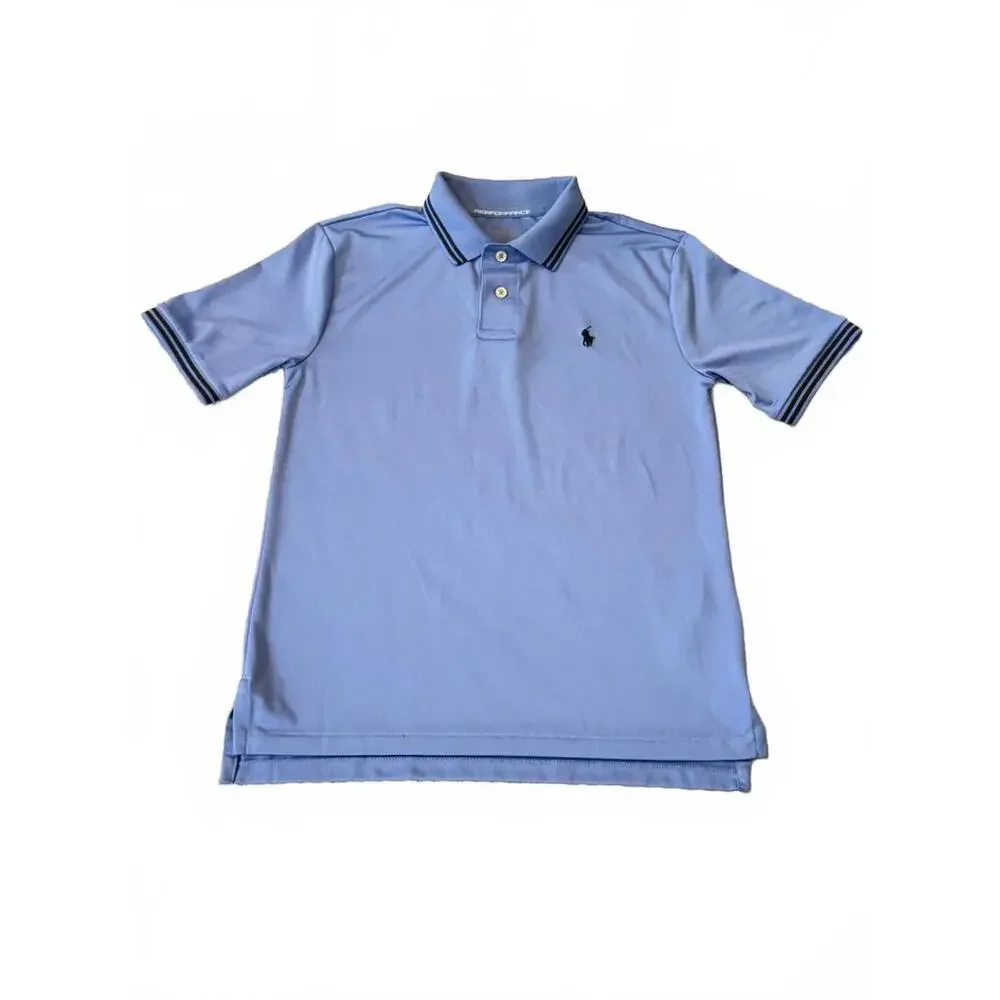 Polo Ralph Lauren Performance Shirt‎ Boys Size Medium Blue Tipped Polo Pony Logo